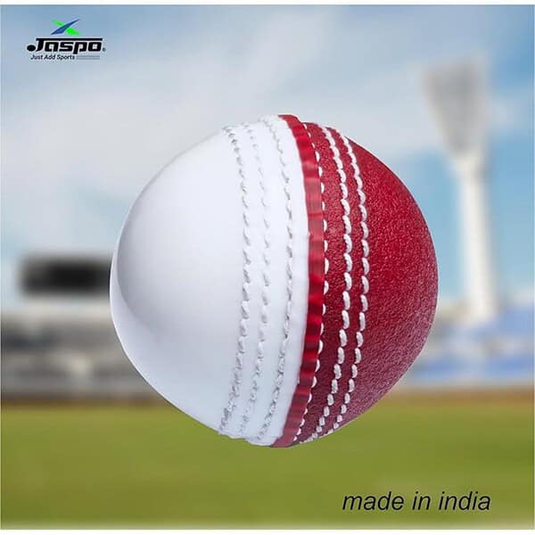 jaspo Rugged Dual Color incredi Cricket Ball Red White Nylon Stitched 2 - LXINDIA.COM