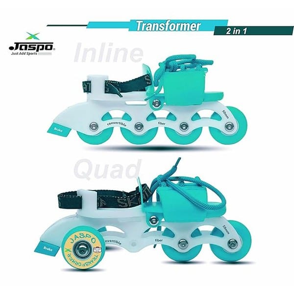 jaspo Unisex Youth Transformer Beginner Quad And Inline Roller Skates Cyan 2 - LXINDIA.COM