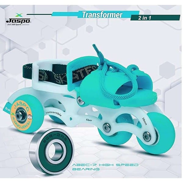 jaspo Unisex Youth Transformer Beginner Quad And Inline Roller Skates Cyan 3 - LXINDIA.COM