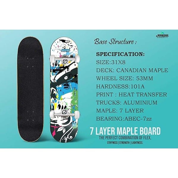 jaspo Zeta 31X 8 Inches 7 Layer Canadian Maple Skateboard Multicolor 1 - LXINDIA.COM