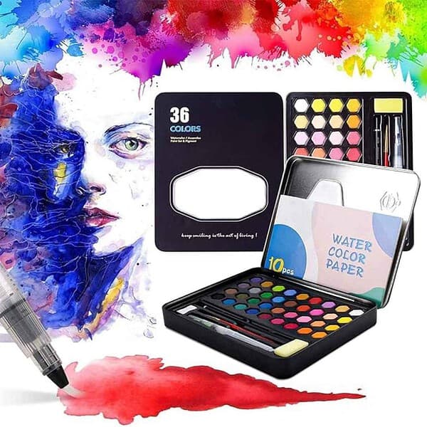 like it 36 Watercolor Paint Sets With Painting Brush And Sponge Tin - LXINDIA.COM