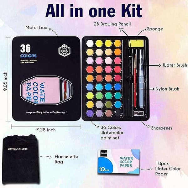 like it 36 Watercolor Paint Sets With Painting Brush And Sponge Tin - LXINDIA.COM