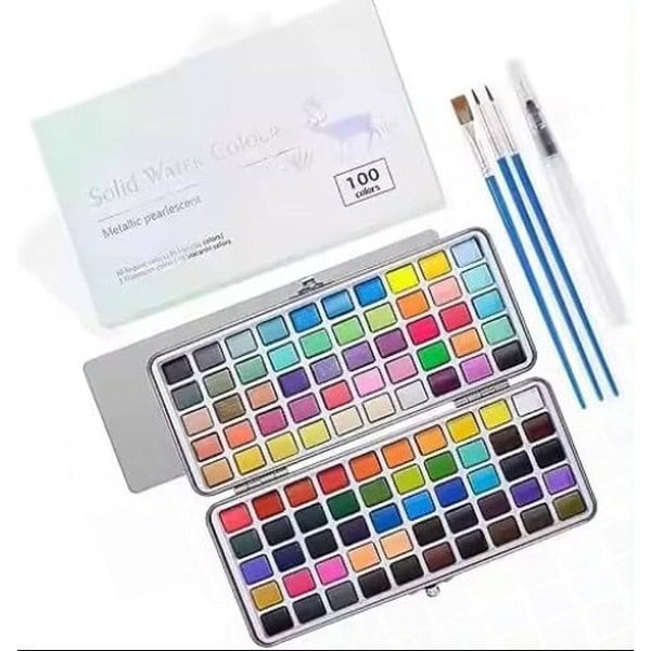 like it Professional 100 Colors Solid Watercolor Paint Set With Tin - LXINDIA.COM