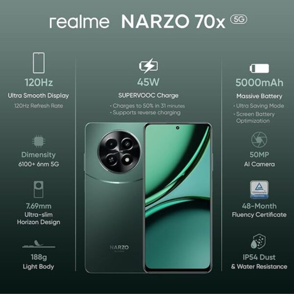 realme NARZO 70x 5G 8GB RAM 128GB Storage Forest Green2 - LXINDIA.COM