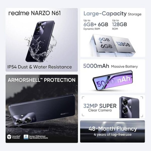 realme NARZO N61 4GB RAM 64GB Storage Marble Black2 - LXINDIA.COM