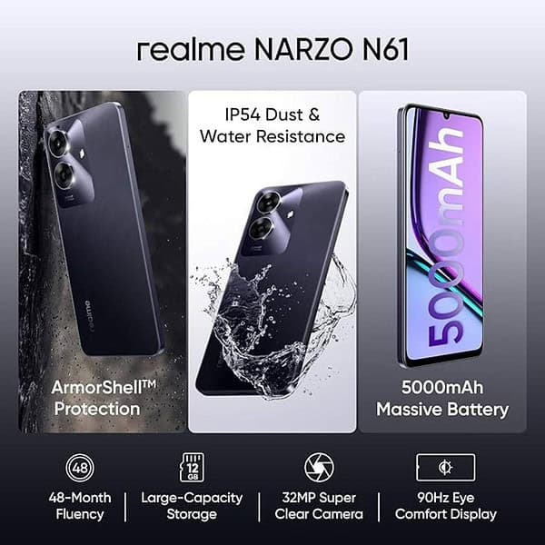 realme NARZO N61 4GB RAM 64GB Storage Marble Black3 - LXINDIA.COM