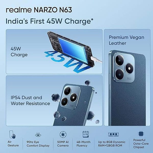 realme NARZO N63 4GB RAM 64GB Storage Leather Blue2 - LXINDIA.COM