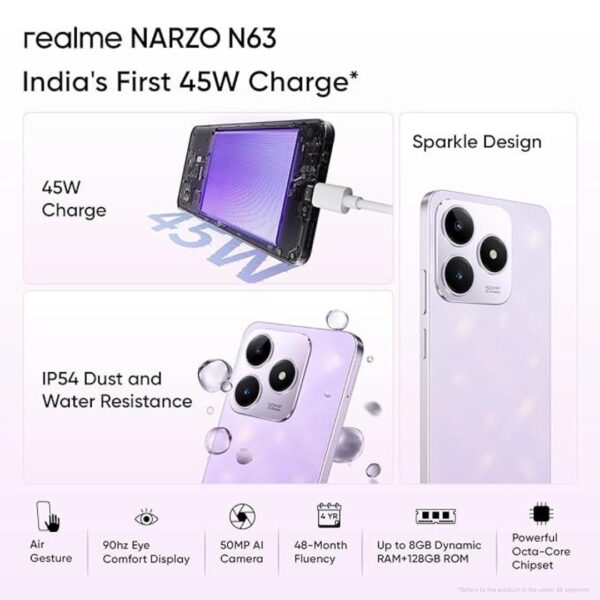 realme NARZO N63 4GB RAM 64GB Storage Twilight Purple2 - LXINDIA.COM