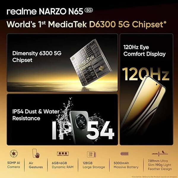 realme NARZO N65 5G 6GB RAM 128GB Storage Amber Gold2 - LXINDIA.COM