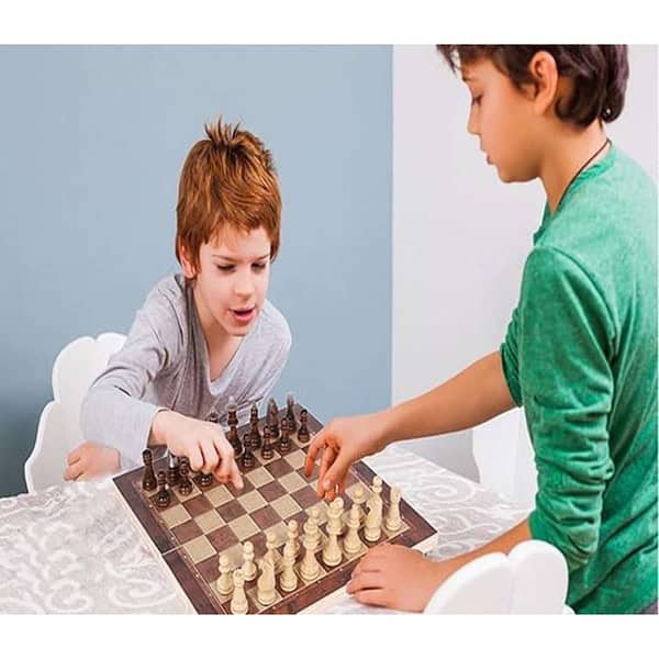 serveuttam Kid Chess Board Set Wooden 12 Inches Brown White Grey 2 - LXINDIA.COM