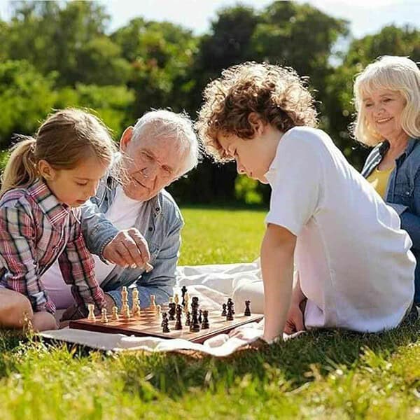 serveuttam Kid Chess Board Set Wooden 12 Inches Brown White Grey 3 - LXINDIA.COM