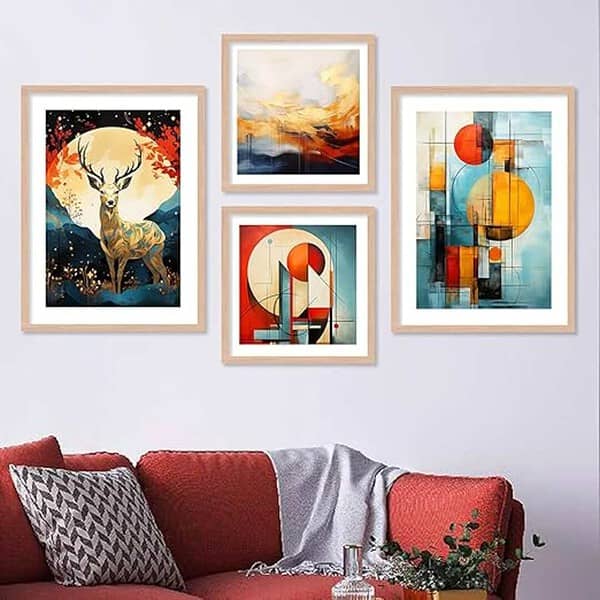 walllane Wood Beige Colour Modern Art Painting Set 4 Cate 017 - LXINDIA.COM