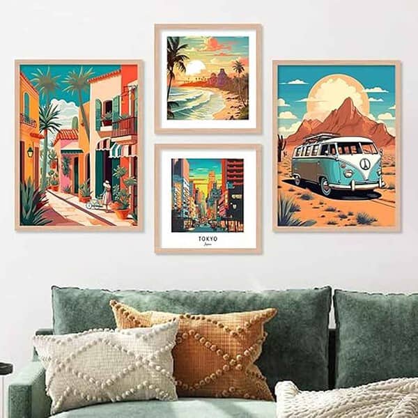 walllane Wood Beige Colour Modern Art Painting Set 4 Cate 037 - LXINDIA.COM