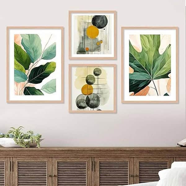 walllane Wood Beige Colour Modern Art Painting Set Of 4 Cate 019 - LXINDIA.COM