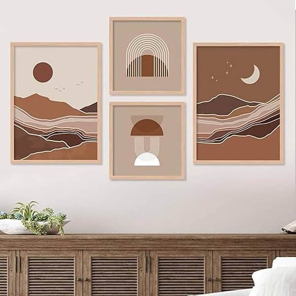 walllane Wood Beige Colour Modern Art Painting Set Of 4 Cate 025 - LXINDIA.COM