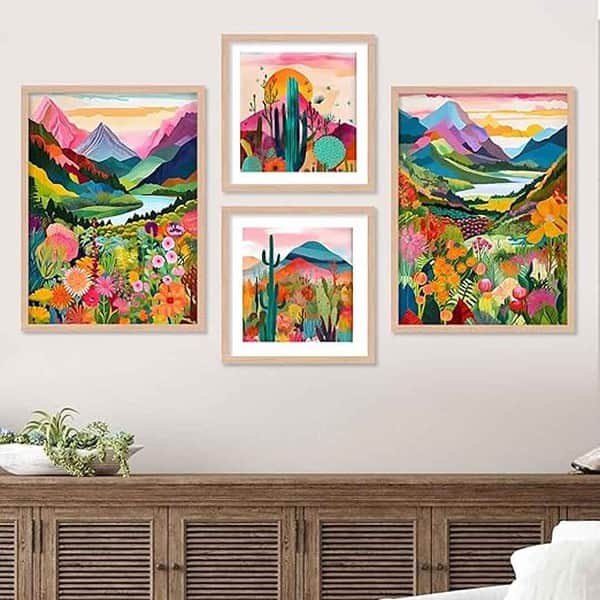 walllane Wood Beige Colour Modern Art Painting Set Of 4 Cate 030 - LXINDIA.COM