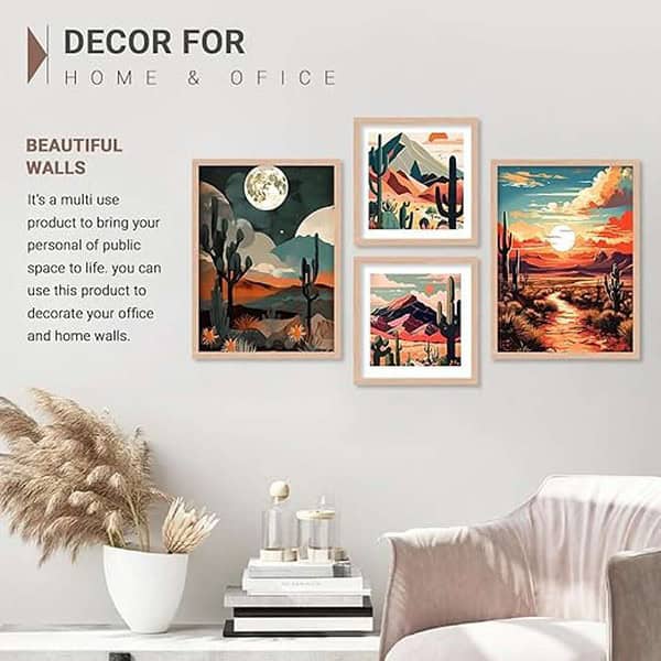 walllane Wood Beige Colour Modern Art Painting Set Of 4 Cate 032 2 - LXINDIA.COM