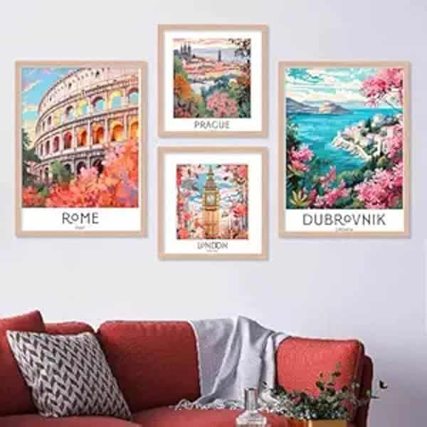 walllane Wood Beige Colour Modern Art Painting Set Of 4 Cate 035 - LXINDIA.COM