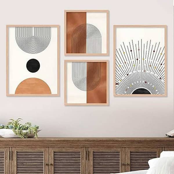 walllane Wood Beige Colour Modern Art Painting Set Of 4 Cate 036 - LXINDIA.COM