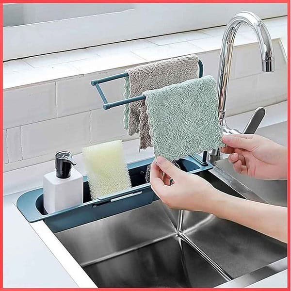 wolpin Kitchen Sink Organizer Plastic Wash Basin Storage Shelf Blue 1 - LXINDIA.COM