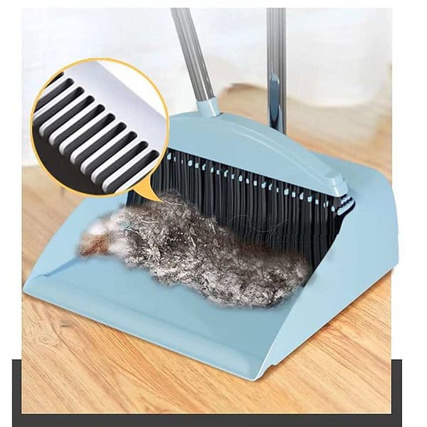 wolpin Plastic Broom With Dustpan Comb Teeth Long Handles Grey 1 - LXINDIA.COM