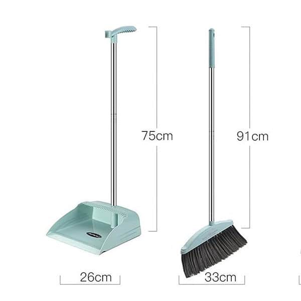 wolpin Plastic Broom With Dustpan Comb Teeth Long Handles Grey 2 - LXINDIA.COM