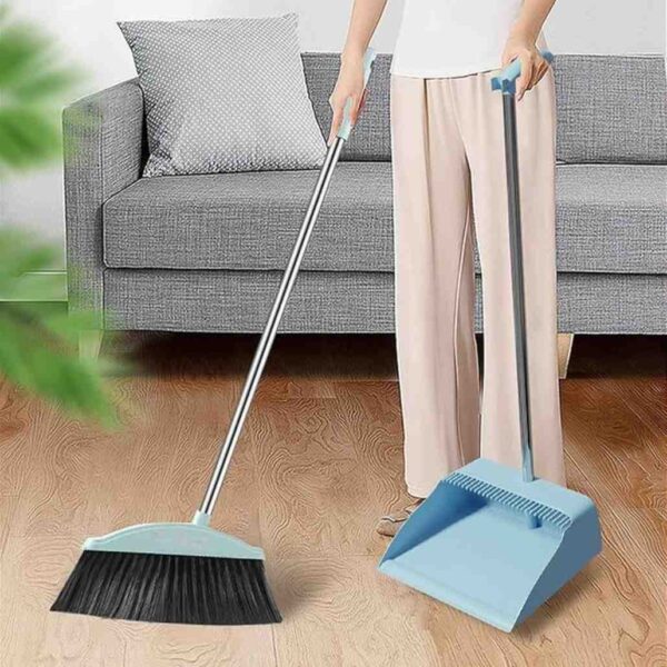 wolpin Plastic Broom With Dustpan Comb Teeth Long Handles Grey 3 - LXINDIA.COM