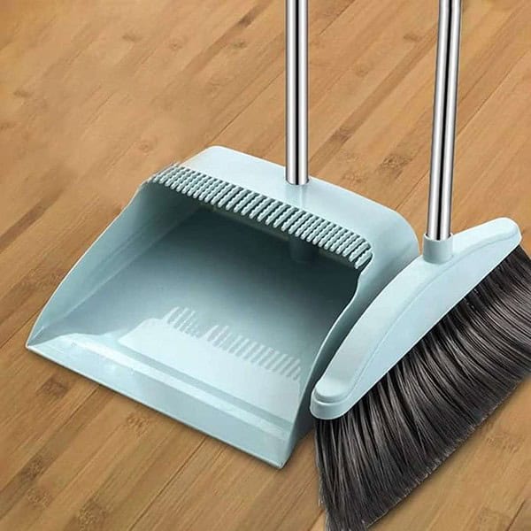 wolpin Plastic Broom With Dustpan Comb Teeth Long Handles Grey - LXINDIA.COM