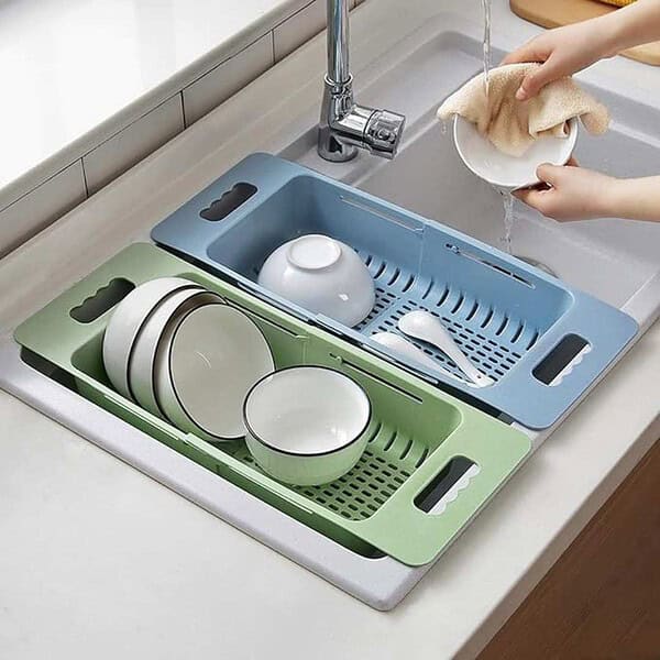 wolpin Plastic Expandable Kitchen Dish Drainer and Sink Organiser Blue 1 - LXINDIA.COM