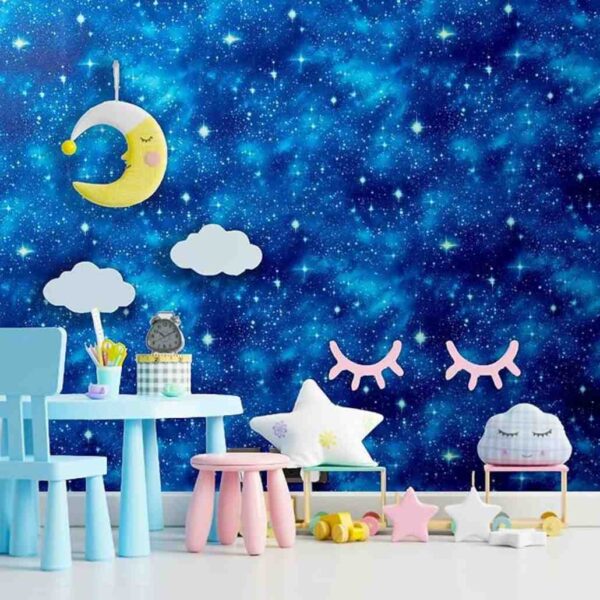 wolpin Wallpaper Non Woven Non Adhesive Night Sky Design Kids Rooms Blue 3 - LXINDIA.COM