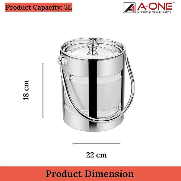 A ONE Stainless Steel Barni 5L - LXINDIA.COM