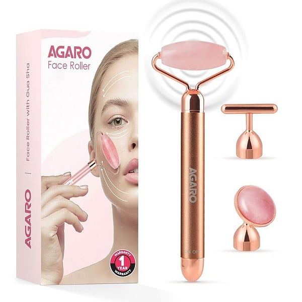 AGARO 3 In 1 Electric Rose Quartz Face Roller - LXINDIA.COM