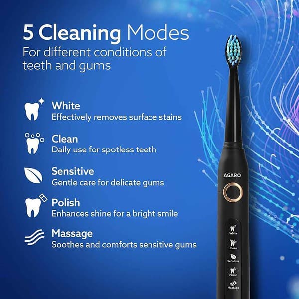 AGARO COSMIC PLUS Sonic Electric Tooth Brush Black2 - LXINDIA.COM