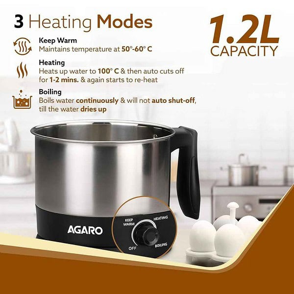 AGARO Esteem Electric Multi Kettle 1.2L 600W1 - LXINDIA.COM