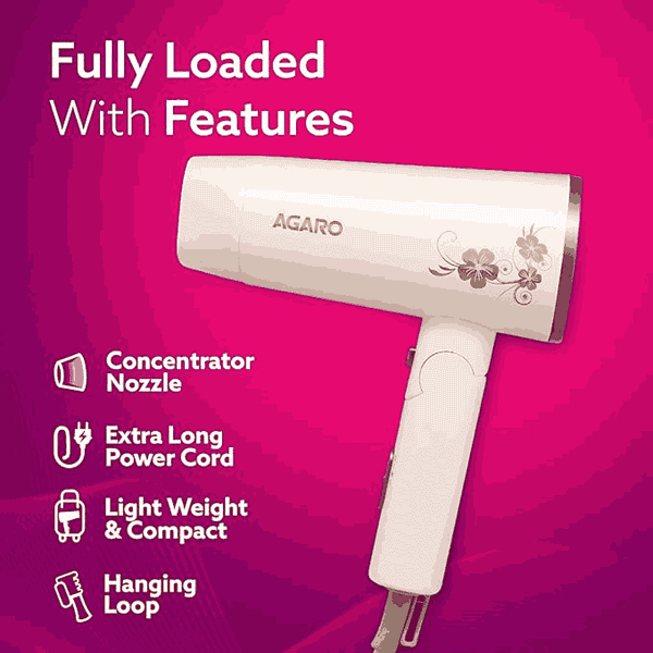 AGARO HD 1217 Hair Dryer with Foldable handle2 - LXINDIA.COM