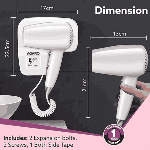 AGARO HD1417 Wall Mounted Hair Dryer White3 - LXINDIA.COM