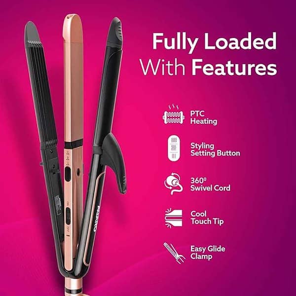 AGARO HS1119 3 in1 Hair Styler with Ceramic Coated Plate Black and Rose Gold2 - LXINDIA.COM