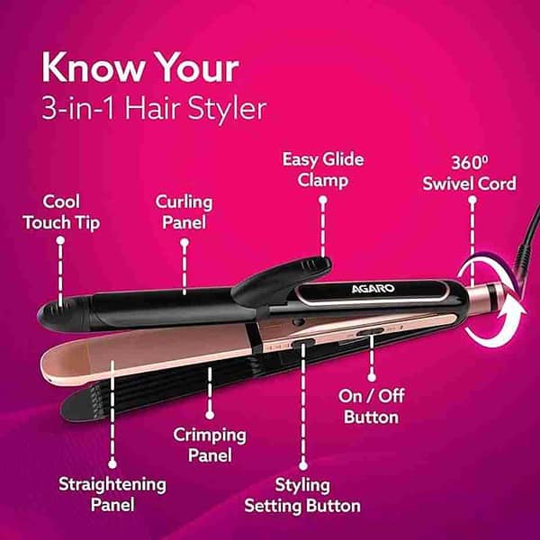 AGARO HS1119 3 in1 Hair Styler with Ceramic Coated Plate Black and Rose Gold3 - LXINDIA.COM