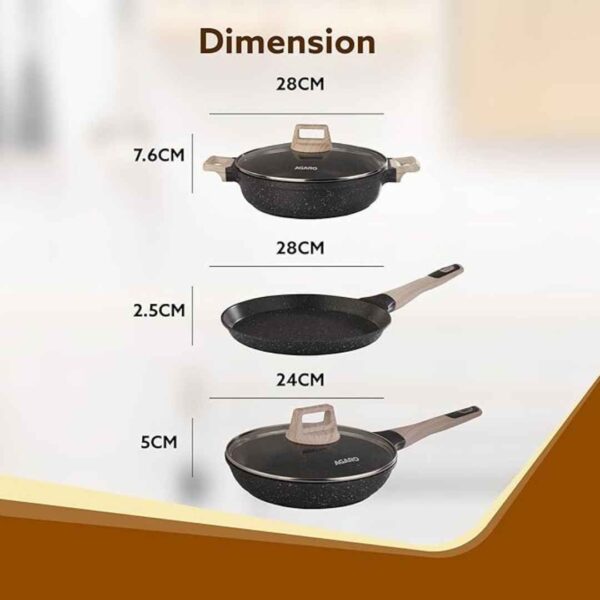 AGARO Imperial Granite 3pcs Non Stick Cookware Set Dark Grey3 - LXINDIA.COM