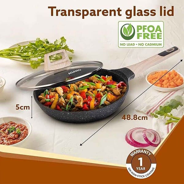 AGARO Imperial Granite Non Stick Frypan with Glass Lid 28cm Dark Grey2 - LXINDIA.COM