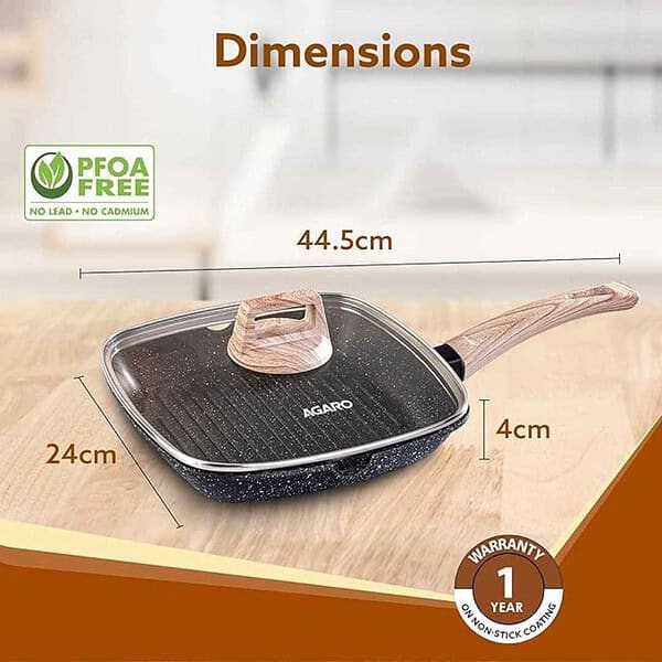 AGARO Imperial Granite Non Stick Grill pan with Glass Lid 24cm Dark Grey2 - LXINDIA.COM