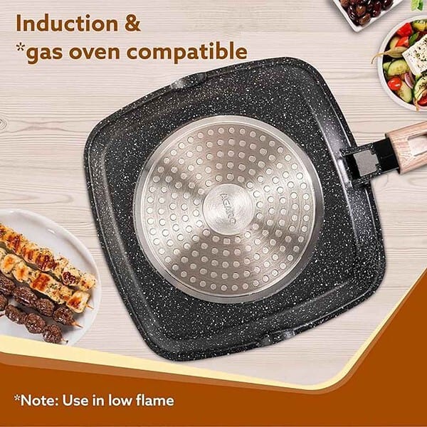 AGARO Imperial Granite Non Stick Grill pan with Glass Lid 24cm Dark Grey3 - LXINDIA.COM