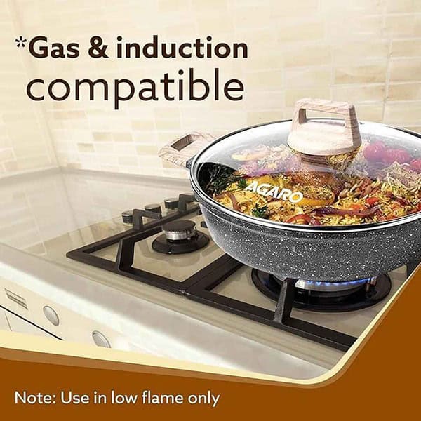 AGARO Imperial Granite Non Stick Kadai with Glass Lid 24cm Dark Grey2 - LXINDIA.COM