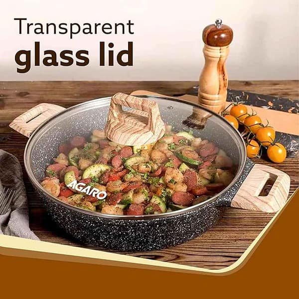 AGARO Imperial Granite Non Stick Kadai with Glass Lid 24cm Dark Grey3 - LXINDIA.COM