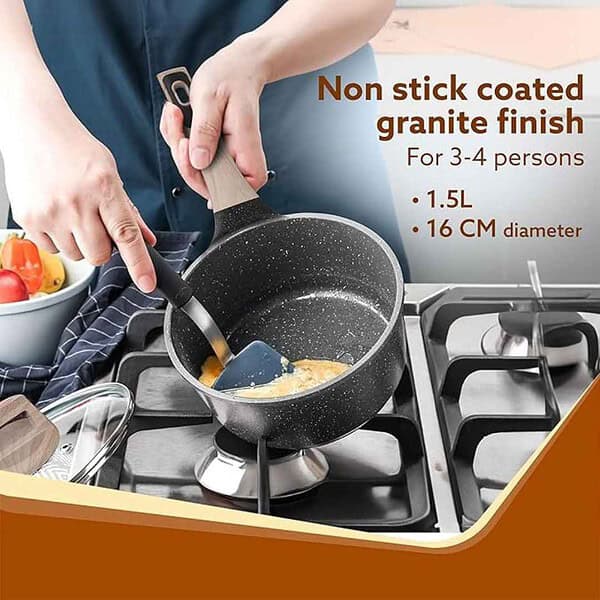 AGARO Imperial Granite Non Stick Sauce pan with Glass Lid 16cm Dark Grey1 - LXINDIA.COM