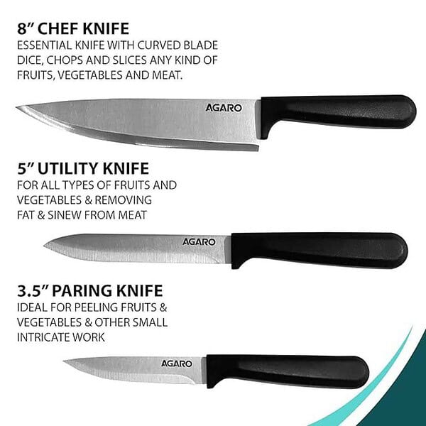 AGARO Majestic 3 Pcs Kitchen Knives Set Silver2 - LXINDIA.COM