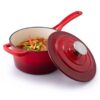 AGARO Royal Enamelled Cast Iron Sauce Pan with Lid 19 cm Diameter Red - LXINDIA.COM