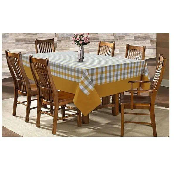 AIRWILL Cotton Checkered Pattern 6 Seater Table Cloth Yellow 2 - LXINDIA.COM