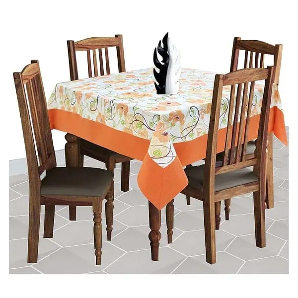 AIRWILL Cotton Floral Pattern 4 Seater Table Cloth Orange 2 - LXINDIA.COM