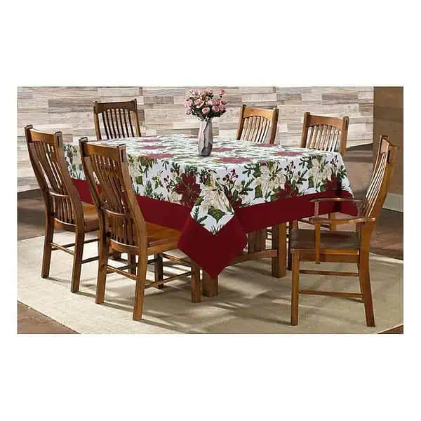 AIRWILL Cotton Floral Pattern 6 Seater Table ClothMaroon 2 - LXINDIA.COM